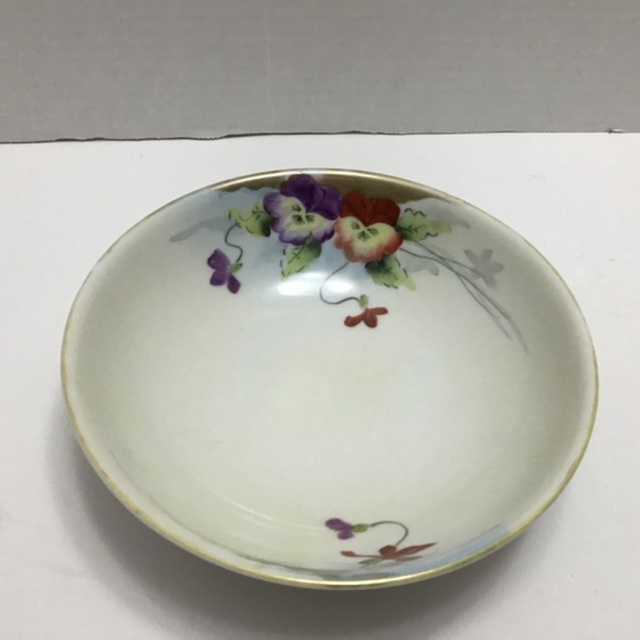 Old Nippon Hand Painted Bowl Dish Pansy Flowers Gold Trim Japan - Picture 5 of 6